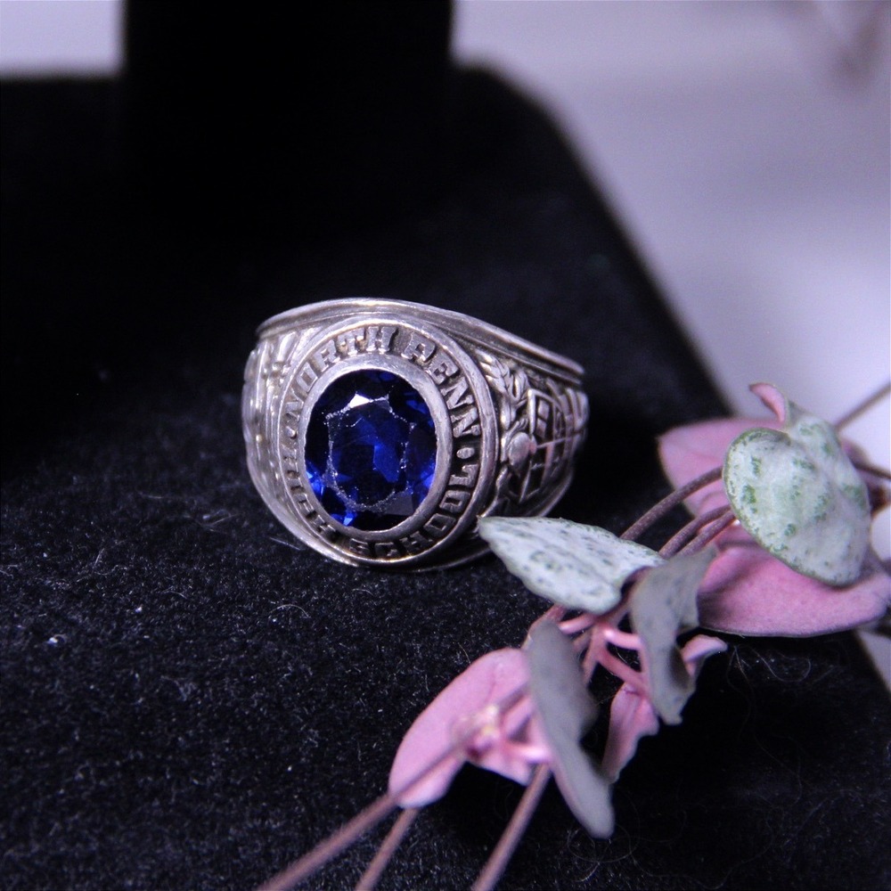 Herff Jones North Penn High School Class Ring Sterling Silver Blue Stone Size 12